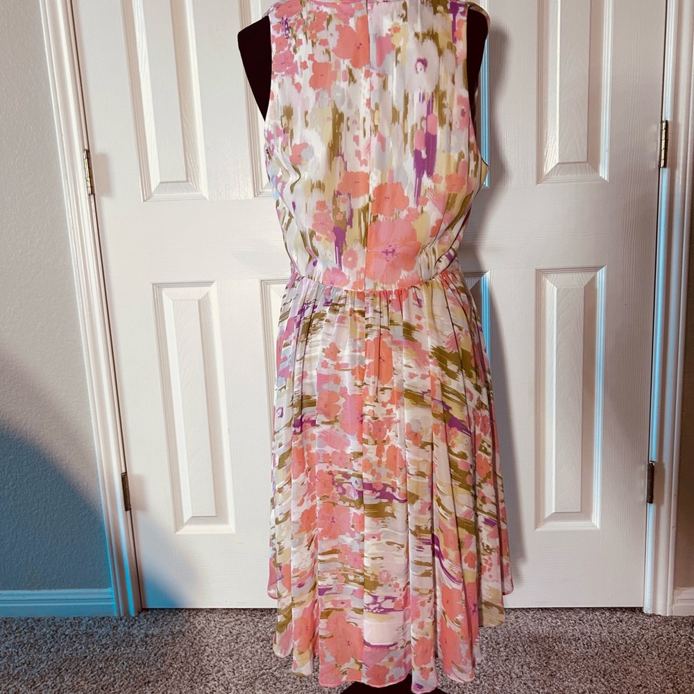 Kate Hill Pink, Coral and Green Floral Sleeveless Midi Dress - Picture 3 of 5